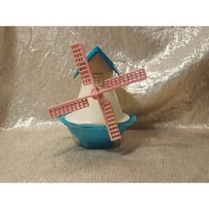 Vintage Dutch Mill salt pepper sugar Set Plastic MCM Kitschy Pink Turquoise